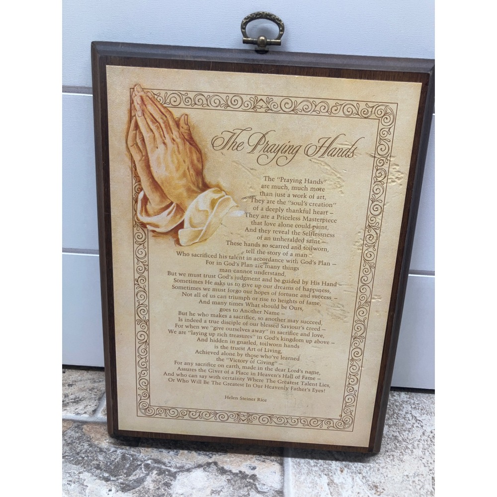 Vintage Classique Praying Hands Wood Plaque Helen Steiner Rice Poem 8x10 Wall